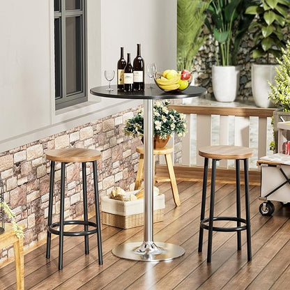 Shahoo Round Bar Table, Cocktail Tables with Metal Base & MDF Top, for Bistro Pub, Cafe, Silver and Black