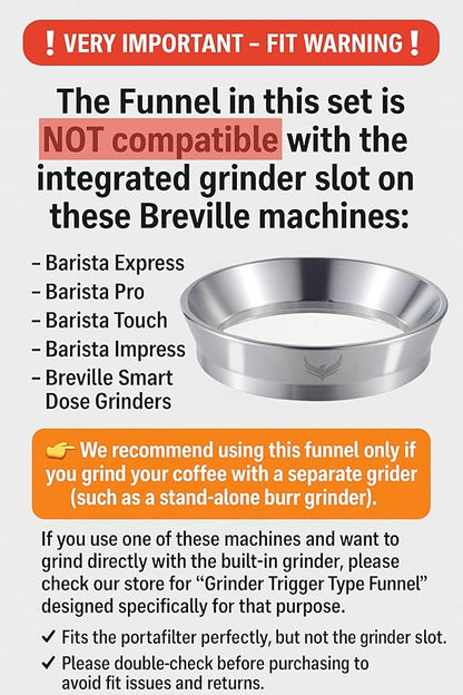 54mm Breville Espresso Accessories Kit 6 pcs 54mm Bottomless Portafilter, Spring Loaded Tamper, Coffee Distributor, Dosing Funnel,Puck Screen and Espresso Station Organizer Knock Box