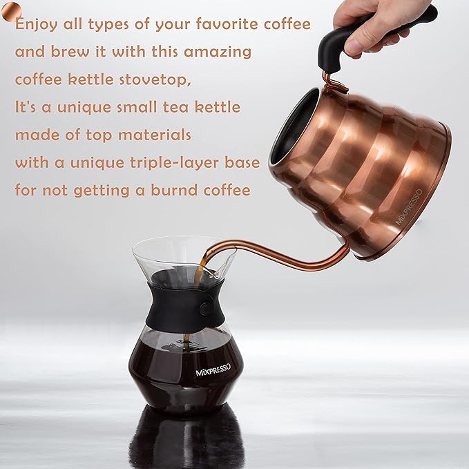 Mixpresso Gooseneck Pour Over Coffee Kettle, Barista Pour Control Design, High-Grade Stainless Steel 1.2 Liter Bundle With Bronze Stainless Steel Airtight Coffee Container with Date Tracker For Coffe