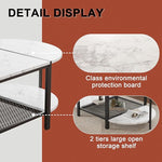 Load image into Gallery viewer, SENIG Oval Coffee Table with Faux Marble Top, 2-Tier Storage Shelf and Metal Frame, Living Room Center Table Modern, White Marble Finish