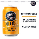 Load image into Gallery viewer, High Brew Coffee | Nitro Cold Brew | Sugar-Free and Dairy-Free, 200mg Natural Caffeine, Smooth Low-Acid Coffee Infused with Nitrogen, Ready-to-Drink | 10 oz Can (Caramel)