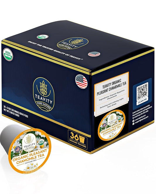 Organic Chamomile Tea Pods for Keurig - Decaf Tea Pods - Pleasant Chamomile by Teavity (36 Tea Pod)