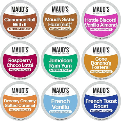 Maud's Flavored Coffee Pods Variety Pack, 40 ct, 9 Assorted Flavors, Medium Roast Flavored Coffee in Recyclable Single Serve Pods – 100% Arabica Beans, Compatible with Keurig K Cups Maker