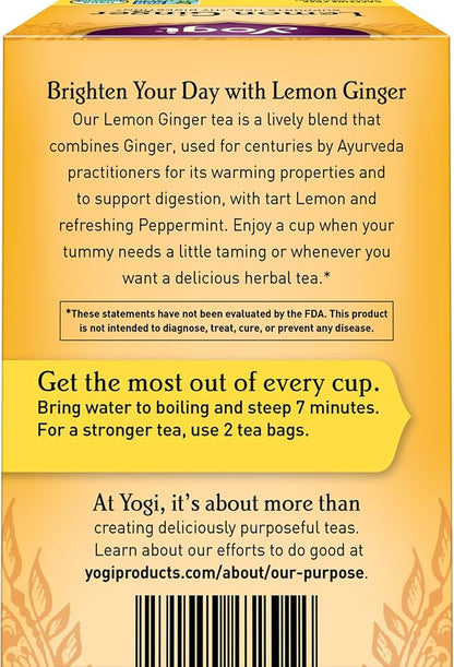 Yogi Tea Lemon Ginger Tea - 16 Tea Bags per Pack (6 Packs) - Organic Ginger Root Tea to Support Healthy Digestion - Includes Lemongrass, Lemon Flavor, Licorice Root, Lemon Peel & More