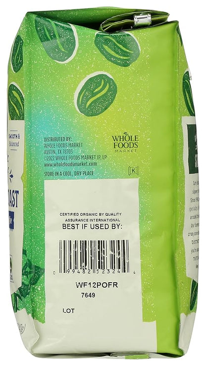 Whole Foods Market, Organic Decaf Whole Bean Coffee, Dark French Roast, Smoky & Sweet, Smooth & Balanced, 12 Ounce