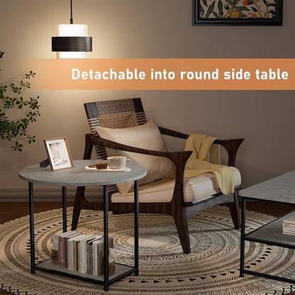 WOHOMO Coffee Table, Modern Style Coffee Tables for Living Room Marble Center Table with Storage 2 in 1Detachable Table Set,Grey Marble