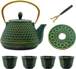 Load image into Gallery viewer, Cast Iron Tea Kettle Set, 33.8oz Hexagon Pattern Teapot Set with Cups, Teapot Coated with Enameled Interior, Durable Cast Iron Teapot Set with Stainless Steel Infuser