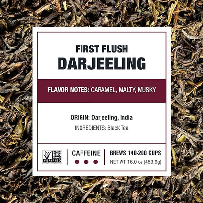 Tiesta Tea - First Flush Darjeeling Black Tea, Loose Leaf, Single Origin Premium Black Tea from India, Pure High-Caffeinated Blend, Makes Hot or Iced & Up to 200 Cups, 16oz Resealable Bulk Pouch