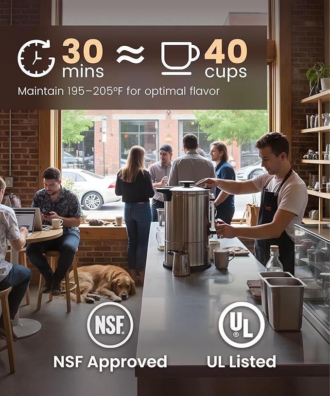 Commercial Coffee Maker 40-Cup Large Coffee Urn with Percolator Coffee Pot Electric 6L Stainless Steel Fast Brew Hot Water Dispenser for Tea Catering Events Home Office Easy Cleaning