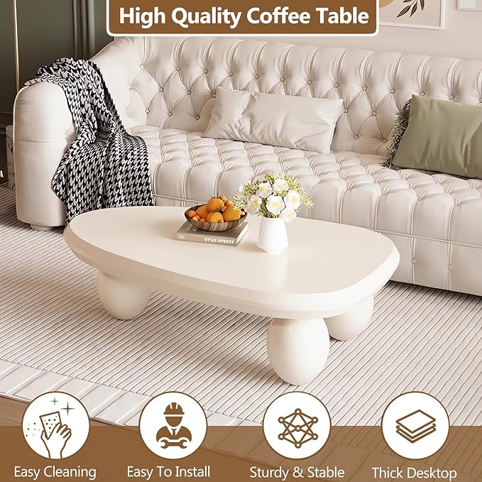 Cloud Coffee Table Modern Cute Coffee Tables Irregular Simple Tea/Center Table for Small Space End Table for Living Room, Home Office, Indoor (White A Oval 39.4" Wx25.6 Dx11.8 H)
