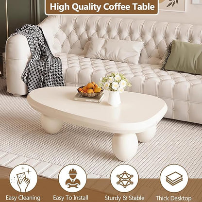 Cloud Coffee Table Modern Cute Coffee Tables Irregular Simple Tea/Center Table for Small Space End Table for Living Room, Home Office, Indoor (White A Oval 39.4" Wx25.6 Dx11.8 H)