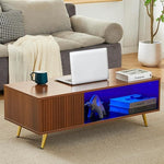 Load image into Gallery viewer, COSVALVE 41.3IN LED Walnut Coffee Tables for Living Room with 16 Colors LED Lights, Modern Minimalist Coffee Table with Fluted Panel, Rectangle Center Table Game Table