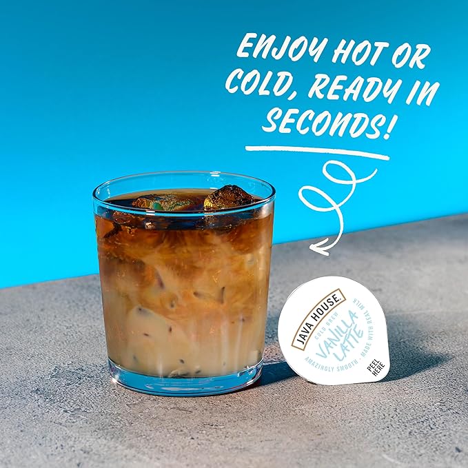 JAVA HOUSE French Vanilla Latte Cold Brew Coffee Pods, (48 Count) Peel and Pour Pods Hot or Iced