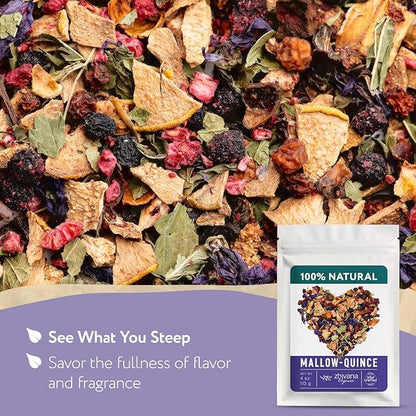 Blue Mallow and Quince Herbal Tea – Loose Leaf Caffeine Free Tea – Floral Fruity Relaxing Tea – 100% Natural Ingredients – Te de Malva - 4 oz