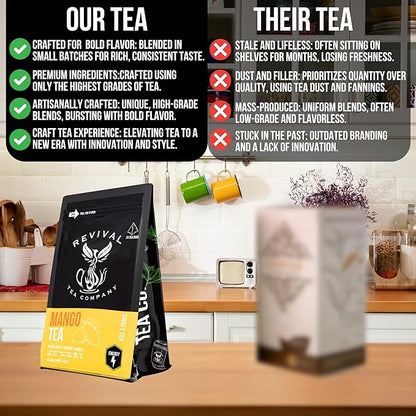 Revival Tea Company Mango Tea - Black Tea Blend with Real Mango Pieces and Flavor - Loose Leaf 6 Ounces