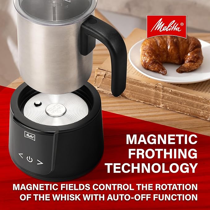 Melitta Montalatte Milk Frother | Hot & Cold Nano Foam Frother | Vegan Milk Warmer | Velvet Hot Chocolate Maker | Auto Switch | Stainless Steel Steamer with Unique Chocolate Blending Disk