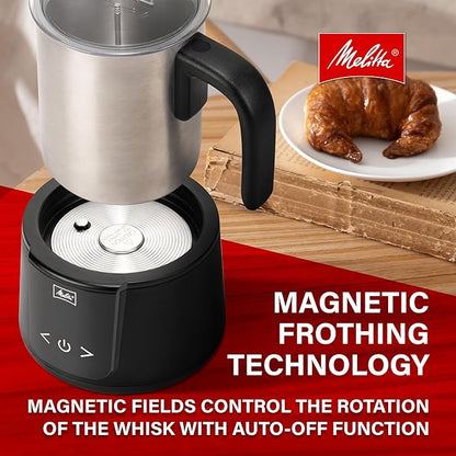 Melitta Montalatte Milk Frother | Hot & Cold Nano Foam Frother | Vegan Milk Warmer | Velvet Hot Chocolate Maker | Auto Switch | Stainless Steel Steamer with Unique Chocolate Blending Disk