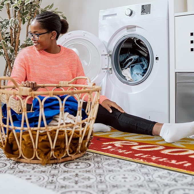 Ottomanson 20" x 59" Laundry Room Rug - Non-Slip Mat for Laundry & Mudroom - Durable, Stain-Resistant, and Easy to Clean - Perfect for High-Traffic Areas - Runner Rug for Entryway Bathroom, Yellow/Red