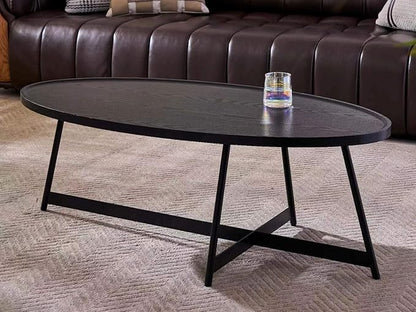 Shrine Wood Coffee Table, Walnut Table for Living Room, Metal Wood Table, 43.3" D x 21.6" W x 15.7" H, Black Wood Base & Metal Frame