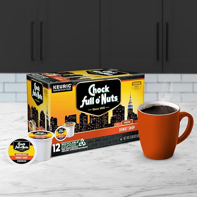 Chock Full o'Nuts Donut Shop Coffee, Compatible with K-Cup Pods, 12 CT (Pack of 6)