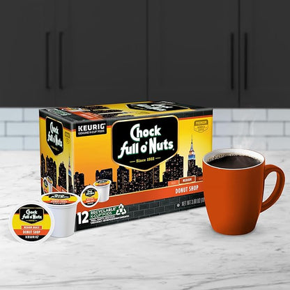 Chock Full o'Nuts Donut Shop Coffee, Compatible with K-Cup Pods, 12 CT (Pack of 6)