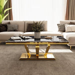 Load image into Gallery viewer, Living Room Table Set - 3 Piece Coffee Table With 2 End Tables, Black and Gold for Home Apartment Office