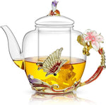 Load image into Gallery viewer, Lily Flower Enamel Glass Teapot - 46oz/1300ml, Floral Teapot With Removable Loose Tea Leaf Infuser
