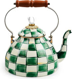 Load image into Gallery viewer, MACKENZIE-CHILDS Enamel Tea Kettle, Stylish Tea Kettle for Stovetop, Green-and-White Emerald Check, 3 Quarts