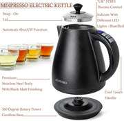 Mixpresso Electric Kettle Temperature Control, Hot Water Kettle Electric, Cordless 1 Liter Capacity, Keep Warm & Led Indicator, Auto-Shutoff, Boil-Dry Protection, Black Electric Kettle