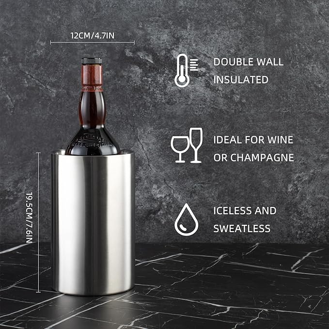 Generic 3 Packs Stainless Steel Double Wall Wine Cooler,Wine Chiller Bucket Champagne Ice Bucket, Fits Most Standard Sized Bottles, Silver