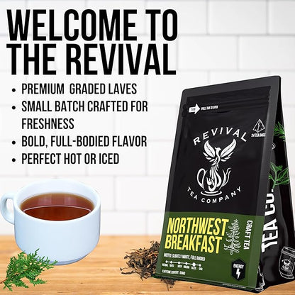 Revival Tea Company Northwest Breakfast Tea - Black Tea Blend with Western Cedar Tips, Assam, Ceylon, and Chinese Black Tea - Loose Leaf 6 Ounces