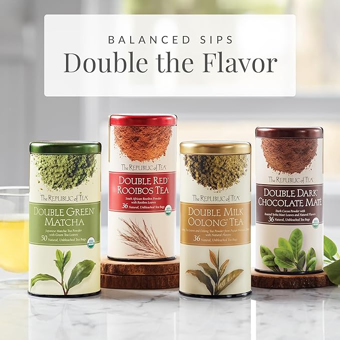 The Republic of Tea – Organic Double Red Rooibos, Naturally Caffeine-Free Rooibos Powder and Leaves, Steeps 36 Cups