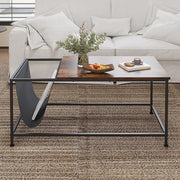 SENIG Brown Rectangle Wood and Metal Coffee Table with Storage Shelf for Small Living Rooms with Pocket