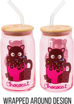Load image into Gallery viewer, Silver Buffalo Sanrio Hello Kitty &amp; Friends Chococat Chocolate Pink Glass Jar Tumbler with Bamboo Lid and Glass Straw, 16 Ounces
