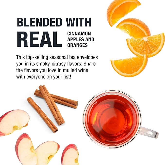 Tiesta Tea - Fireside Spice, Mulled Wine Herbal tea, Premium Loose Leaf Tea Blend, Non Caffeinated Holiday Teas, Make Hot or Iced & Brews Up to 200 Cups - 16 Ounce Resealable Bulk Pouch