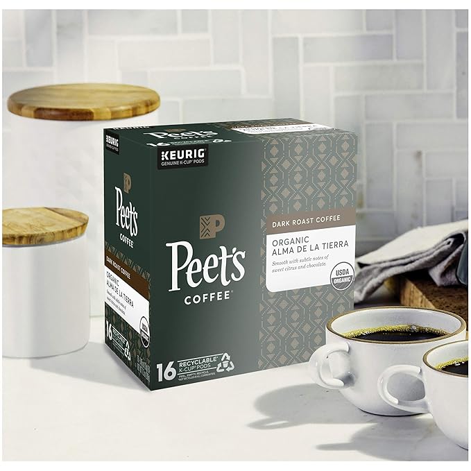 Peet's Coffee Organic Alma De La Tierra, Dark Roast, 16 Count Single Serve K-Cup Coffee Pods for Keurig Coffee Maker