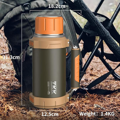 Large Coffee Vacuum for Hot Drinks Stainless Steel 2QT 64oz Insulated Bottle With Cup Handle Keeps Liquids Hot And Cold For Up To 24 For Outdoor Gathering Camping