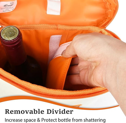 Tirrinia 2 Bottle Wine Gift Tote Carrier - Leakproof & Insulated Padded Versatile Wine Cooler Bag for Travel, BYOB Restaurant, Wine Tasting, Party, Dinner, Gift for Wine Lovers, White Orange