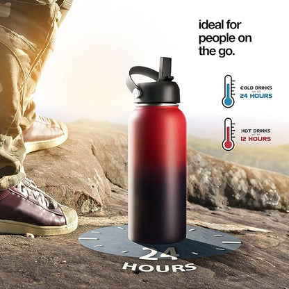 Stainless Steel Insulated Water Bottle and Travel Mug for Hot and Cold Beverages, Wide Mouth, Double Wall Insulated Hydration Sports Water Bottle for Hiking, Biking, Outdoor, 40 OZ BPA Free