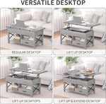 Load image into Gallery viewer, Lift Top Coffee Table with Storage, Grey Lift Top Coffee Table with Drawers&amp;Hidden Compartment, Multi-Functional Center Table, Convertible Coffee Tables into Dining Table for Home Living Room Office