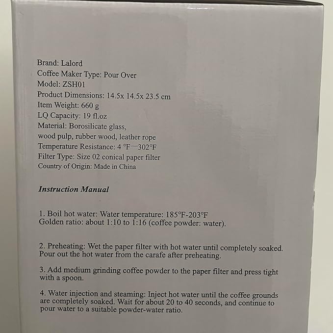 Pour Over Coffee Maker, 19 oz Borosilicate Glass Coffee Carafe with 100 PCS Paper Filter, Wooden Collar & Cowhide rope, Glass Coffee dripper (Clear, 550 ml(only Paper Filter))