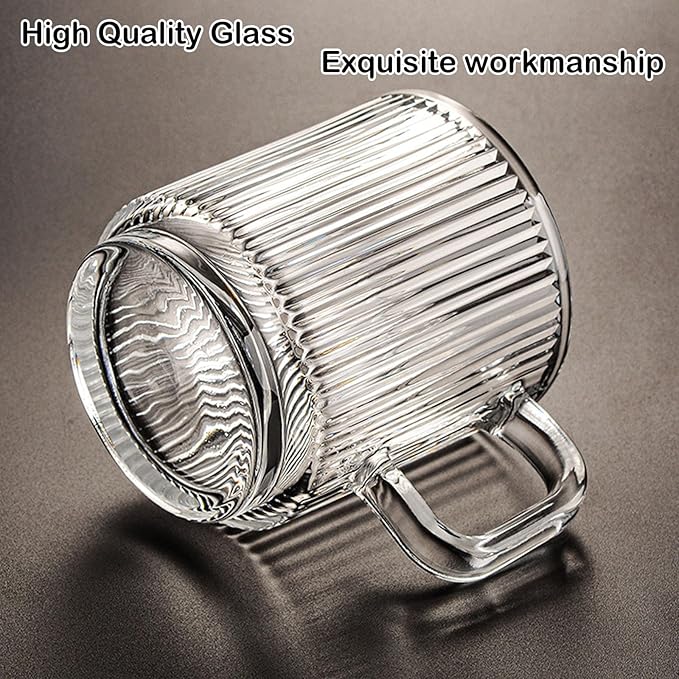 Glass Coffee Mug Espresso Cups for Coffee 12 oz Classical Vertical Stripes Glass Tea Cups Transparent Glasses for Latte Juice Chocolate Gift