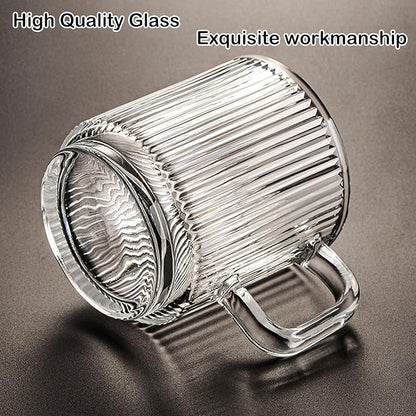 Glass Coffee Mug Espresso Cups for Coffee 12 oz Classical Vertical Stripes Glass Tea Cups Transparent Glasses for Latte Juice Chocolate Gift