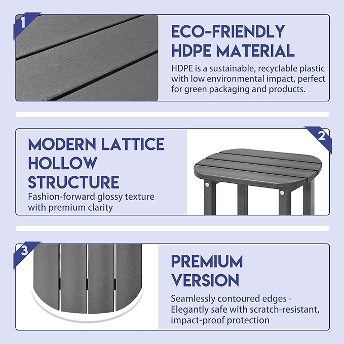 LZRS Outdoor Side Table - 2-Tier Adirondack HDPE Patio End Table for Pool, Porch,Balcony & Backyard,Weather Resistance for Indoor and Outdoor use(Grey)