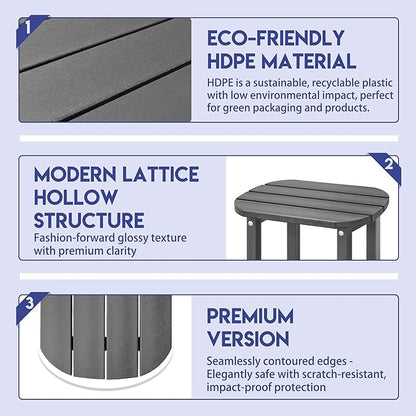 LZRS Outdoor Side Table - 2-Tier Adirondack HDPE Patio End Table for Pool, Porch,Balcony & Backyard,Weather Resistance for Indoor and Outdoor use(Grey)