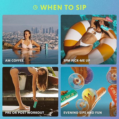 GORGIE Tropical Variety, Sugar-Free Natural Energy Drink Sparkling, Healthy Energy Drinks - Green Tea, Biotin, B Vitamins -150mg Caffeine, Vegan, & Low Calorie (Pack of 12)