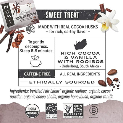 Numi Organic Rooibos Tea Variety Pack, 18 Tea Bags (Pack of 3), Chocolate Rooibos, Rooibos Chai, Rooibos (Packaging May Vary)