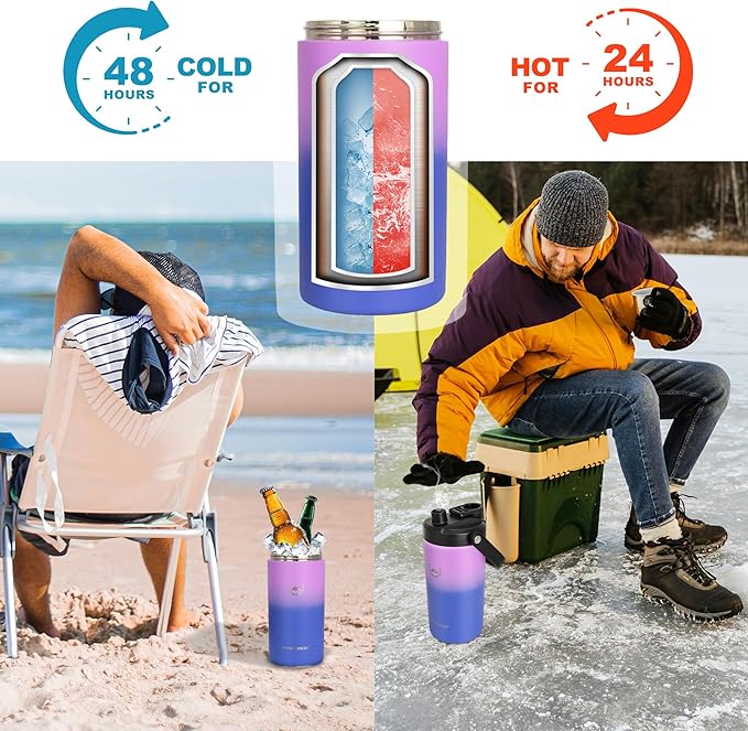 NATURE PIONEOR Insulated Water Bottles with Strap - 64 oz Stainless Steel Vacuum Wide Mouth Bottle with Holder/Carrier/Sleeve - 18/8 Food Grade 64oz Half Gallon Water Jug