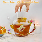 Load image into Gallery viewer, Lily Flower Enamel Glass Teapot - 46oz/1300ml, Floral Teapot With Removable Loose Tea Leaf Infuser