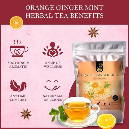 Tealeaf & Co. Orange Ginger Mint Tea Blended with Fresh Herbs and Spices - Herbal Tea Bags with Orange Peel, Ginger, Star Anise, Spearmint & Lemon Grass - Low Caffeine - Gluten Free - 50 Teabags